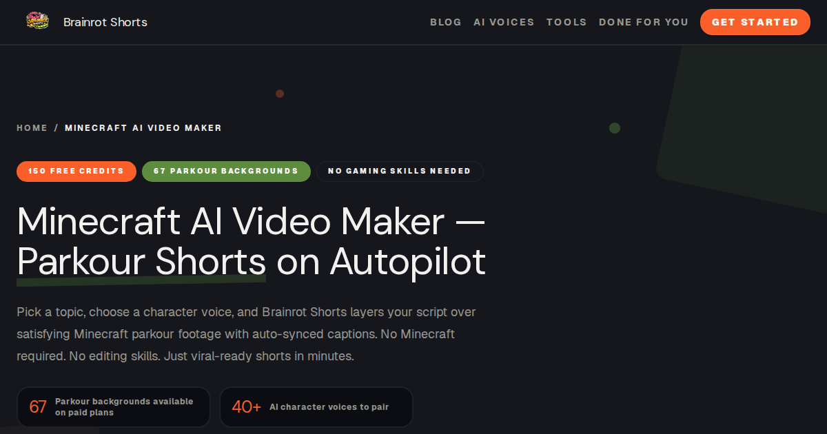 Minecraft AI Video Maker - Parkour Shorts Generator | Brainrot Shorts